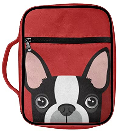 ZIATUBLES Boston Terrier Druck Bibeltasche Bibelhülle für Frauen Bibeltasche für Männer Bibeltasche mit Stiftfächern und robuster Reißverschluss Bibeltasche Tragetasche mit Griff