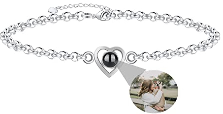 Zopmopae Benutzerdefiniertes Fotoarmband mit Bild innen für Frauen, personalisiertes Fotoprojektionsarmband, Herzbildarmbänder, Erinnerungsfotogeschenke für Frauen/Männer/Paare/Freunde/Haustiere