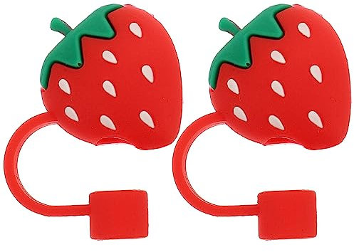 Straw Caps for Reusable Straws Straw Covers Cap 2pcs Strawberry Straw Topper Tips Silicone Reusable Drinking Straw Lids Cute Anti-Dust Straw Plugs for Home Kitchen Party Travel