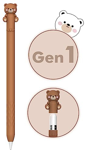 NIUTRENDZ Carino Orso iPencil Custodia per Apple Pencil 1a Generazione Custodia Silicone Copertura Protettiva Manicotto Accessori per la pelle (Apple Pencil 1a Generazione, Marrone)