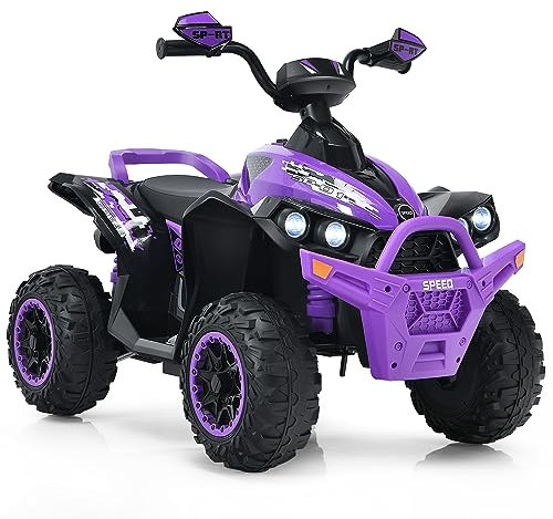 DREAMADE Quad Électrique Enfants 3-8Ans avec Vitesse Réglable,Voiture à Batterie 12V Multifonctions avec Marche Avant et Arrière,Lumières LED,Musique,Pédale,Klaxon,Charge 35KG (Violet)