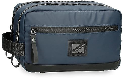 Pepe Jeans Hoxton Kulturbeutel mit zwei Fächern, Blau, 26 x 16 x 12 cm, Polyester, blau, Talla única, Kulturbeutel