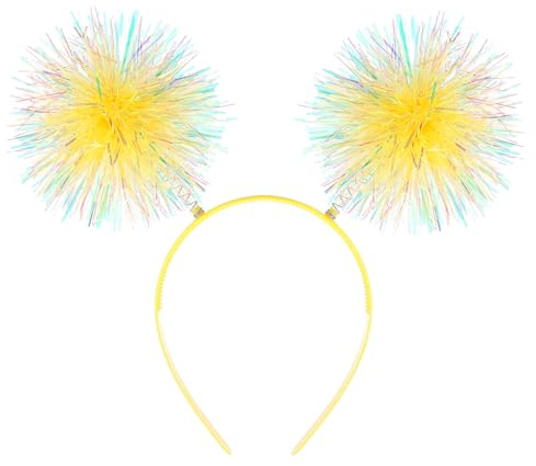 WLLHYF Folienstreifen Pom Pom Stirnband Lametta Mode Stirnband Flauschige Ball Haarschlaufe Cosplay Haarschmuck für Frauen Mädchen Weihnachten Party Geburtstag