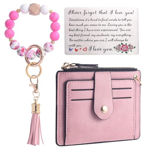 LParkin Silikon Perlen Schlüsselanhänger Kette Wristlet für Frauen, 9 Steckplätze Silikonperle Armreif Geldbörse, Leder Quaste Silikon Perlen Schlüsselanhänger Armreif