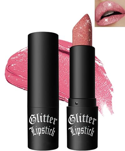 Glitzer-Lippenstift Rosa, Diamond Metallic Funkelnder Matt Lippenstift, Wasserdichter Langanhaltender Glitter Lipgloss, Not-stick Cup Shimmer Lip Tint Lipstick Make-up, Geschenk für Frauen-02 Rosa