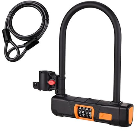 Lucchetto a U per bicicletta, Anti-furto A 4 cifre Serratura a combinazione con cavo, Lucchetto a cavo da 1,2 m per bicicletta, scooter elettrico, moto, porta