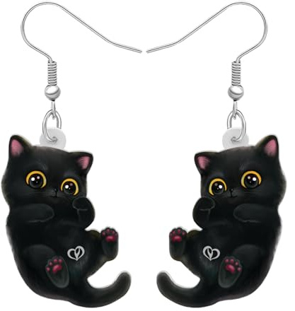 DUOWEI Acryl Cute Schwarze Katze Ohrringe Elegante Haustiere Tropfen Baumeln Für Frauen Mädchen Teens Charme Geschenke (Schwarze Katze B)