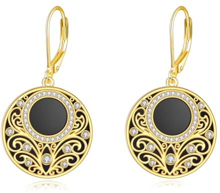 Schwarze Onyx Ohrringe Sterling Silber Filigrane Tropfenohrringe Schwarzer Kreis baumeln Ohrringe Schmuck Geschenke für Damen Mädchen