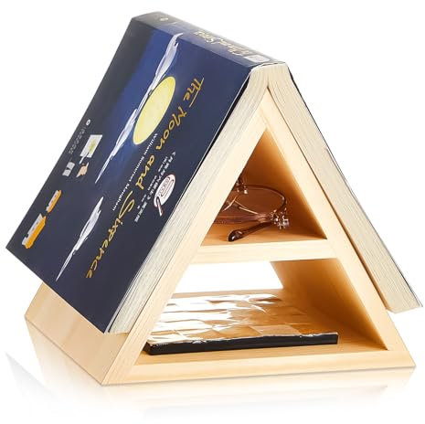 Menkxi Bücherablage aus Holz, 17,8 x 17,8 x 15,2 cm, dreieckig, Buchhalter für Seitenablage, Buchplatzhalter, Ständer, funktionales Dreieck-Bücherregal für Schlafzimmer, Büro, Bibliothek oder Tisch,