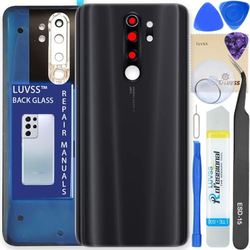 LUVSS Akkudeckel Kompatibel für Xiaomi Redmi Note 8 Pro Rückseite Glas Deckel Backcover Ersatz Reparatur Set (Schwarz)