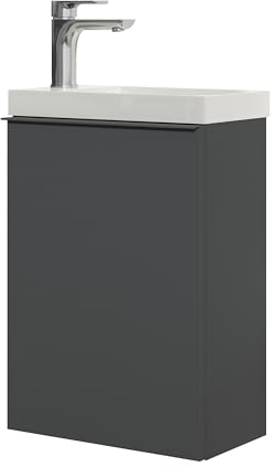 BERNSTEIN Waschbecken mit Unterschrank Kleines Badmöbel-Set Lavoa 40 cm in Anthrazit, Griffe in Anthrazit, Waschtisch mit Schrank - 5 Jahre Garantie - Gästebad Gäste-WC mit Tür
