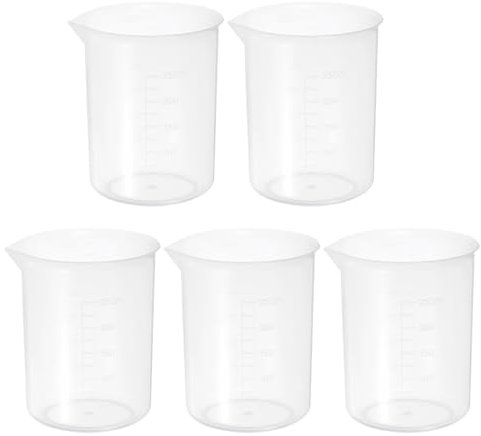 PATIKIL 300ml Measuring Cups, 5Pcs Polypropylene Beakers Graduated Measuring Pitcher Beakers with and Spout for Laboratory Experiments, Baking and Cooking, Transparent