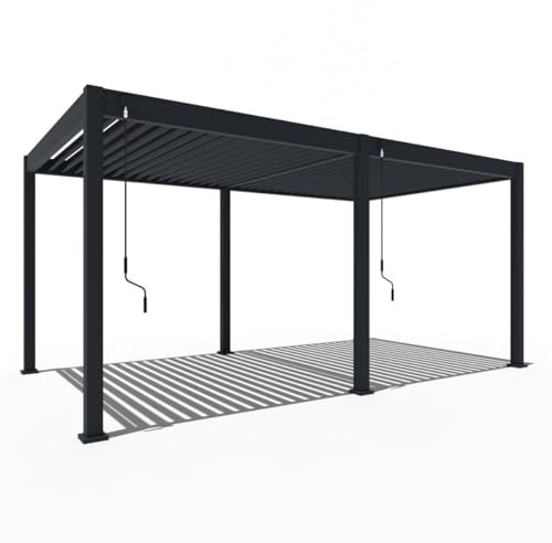 WEIDE - Classic Terrassenüberdachung freistehend mit einstellbarem Stahl-Lamellendach I Pfosten aus Voll-Aluminium I Robustes Terassenüberdach I wasserdicht (Anthrazit, 3 x 5,3 M)