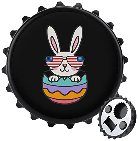 Abridor de botellas portátil con imanes para nevera, diseño de conejo de Pascua, bonito estilo negro