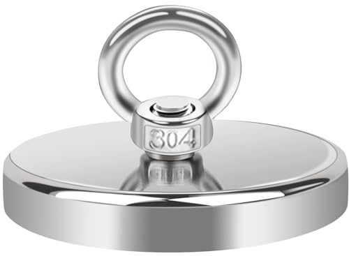 MIN CI 120mm Starke Magnete, Magnethaken Extra Stark 650kg(1430lbs) Haftkraft Ösenmagnet Magnete mit Haken, Magnetfischen Magnet mit Öse Neodym Magnet Stark Magnetische Haken Topfmagnet für Camping
