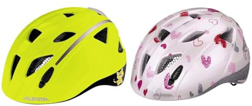 ALPINA XIMO Flash - Beleuchteter, Reflektierender & XIMO - Leichter, Sicherer & Bruchfester Fahrradhelm Mit Optionalen LED-Licht Für Kinder, White Hearts Gloss, 49-54 cm