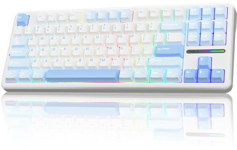 AULA F87 Wireless Gaming Keyboard Tri-mode,75% Percent Hot Swappable Custom Keyboards,Five-Layer Padding,Pre-lubed Switches,RGB Backlight,TKL Mechanical Keyboard for PC/Mac (Sea Salt Blue)