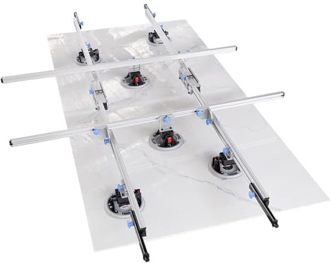 Raizi CarriX™ Sistema di sollevamento per piastrelle a grande formato con binari telescopici regolabili 1940-3600mm, con 8 ventose manuali in silicone bianco da 200mm e traverse