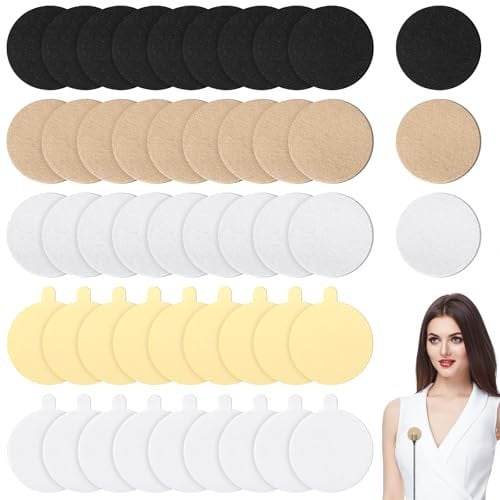 Relaxweex 30 Pieces Reusable Lavalier Microphone Covers Lavalier Windscreen Tape Microphone Cloth Lavalier Accessories for Hiding Lavalier Lapel to Reduce Wind Noise with 60 Sticker, Black White,beige