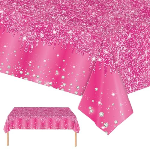 Mienocol 2 tovaglie usa e getta rosa acceso, 137 x 274 cm, con glitter luccicanti rosa rossi, rettangolari, per feste di nascita, matrimoni, compleanni, decorazioni da tavolo per feste per ragazze
