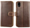 LENSUN Echtleder Hülle für iPhone XR, Lederhülle Handyhülle [Echtes Leder][Kartenfach][RFID Schutz] Handytasche Klappbar Kompatibel mit iPhone XR - Vintage Dunkelbraun