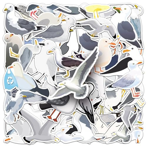 50Stück Möwen Aufkleber für Motorrad,Kühlschrank,Laptop,Koffer,Gepäck,Stoßstange,Ästhetische Niedliche Tier Seagull Wasserdicht Aufkleber,Kinder Erwachsene Geschenk,Vogel Vinyl Graffiti Sticker