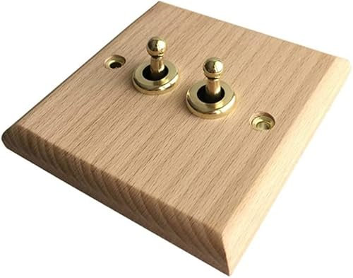 VDCVADKYE Interruptor de Palanca, Interruptor de luz de Pared de Madera Maciza de Lujo de 86 W con Palanca Intermedia de latón Manual(2 Gang)