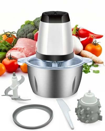 Monkrict Upgraded Mini Food Chopper, 2 Speeds Control 350W Electric Food Processor with Garlic Peeler, 2L Stainless Steel Bowl, 4 Bi-Level Blades Meat Grinder, for Meat, Baby Food, Onion, Vegetables