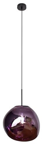 Leuchte.Store Pendelleuchte Canopus,Hängelampe in Lila,Hängeleuchte aus Metall & Glas im Lavadesign,Esstischlampe 1-flammig (1xE27 max.25 Watt),Wohnzimmerlampe 36cm ⌀,Glasleuchte,Pendellampe
