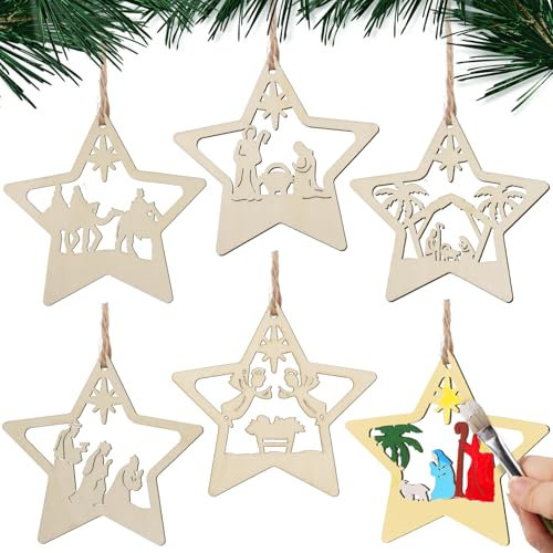 6Pz Ciondoli Natalizi Legno Pendenti Albero di Natale Ciondoli Natività Decorazioni Natalizie da Appendere Soffitto Addobbi Natalizi Regalo Natale Fai da Te