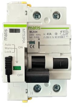 Diferencial rearmable 2 polos 40A 30mA, protección contra sobrecargas, ideal para instalaciones eléctricas seguras.