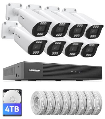 H.VIEW PoE Überwachungskamera Set 4K Überwachungskamera System 8CH NVR Recorder mit 4TB HDD 8X 8MP PoE IP Kamera Aussen 24/7 Aufnahme,IR Nachtsicht