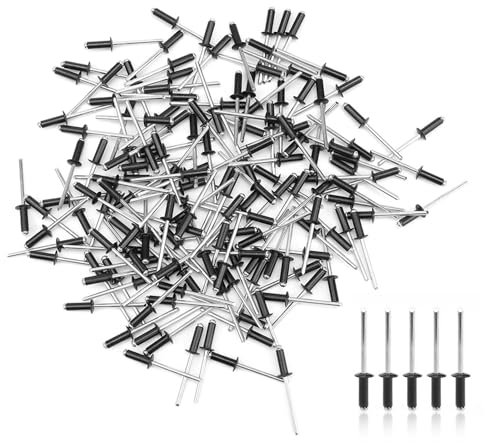 TIANLIN Rivetti Alluminio, 200 Pezzi Rivetto Cieco, Rivetti Neri Alluminio, Rivetto Cieco a Testa Bombata Larga per Mobili, Produzione, Fissaggio Collegamenti Riparazione