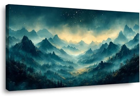 BOHUO Bleu,noir Tableau arbre de vie Impression sur toile moderne grand, Montagne abstraite XXL Affiche Poster Murale Tableaux pour salon d'art mural-50x100cm Encadrée