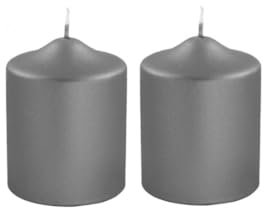 Fink [DL Candle 2er Set, metallic Stumpenkerze, Paraffin, grau, L. 8 cm, B. 8 cm, H. 10 cm [SET2]