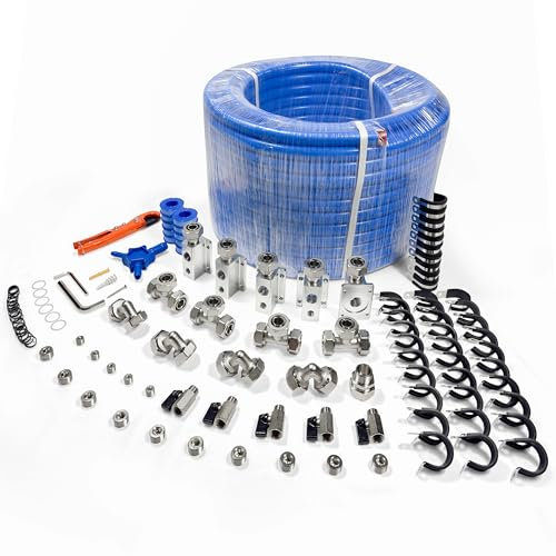 Compressed Air Piping System with 3/4 Inch ID x 200 feet HDPE Tubing & Aluminum Outlet Blocks for Garage Connect Air Compressor Line Kit Accessories for Shop | 200 PSI | 53PCS |9120