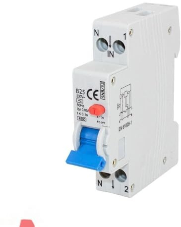 Interruttore differenziale 1P B 20A 30mA tipo AC, protegge da sovracorrente e perdite di corrente, ideale per sicurezza elettrica in installazioni.