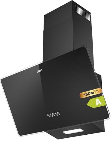 CIARRA' 60 cm Angled Cooker Hood Chimney Extractor Hood with LED and Recirculating & Ducting System Wall Mounted Range Hood 600 mm Extractor Fan - CAB6750,Black