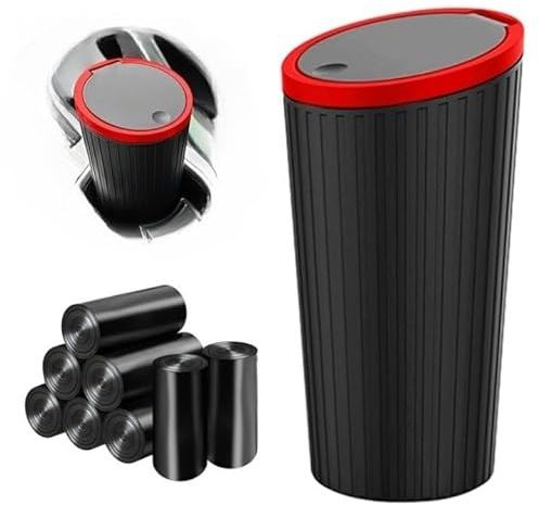 YAMAIDUO Poubelle Voiture avec Couvercle, Poubelle de Voiture avec 8 Rouleaux de Sacs Poubele, Portable Étanche Antiodeurs Antifuites, Gadget Voiture pour Automobiles Bureaux Maisons Cuisines, Rouge