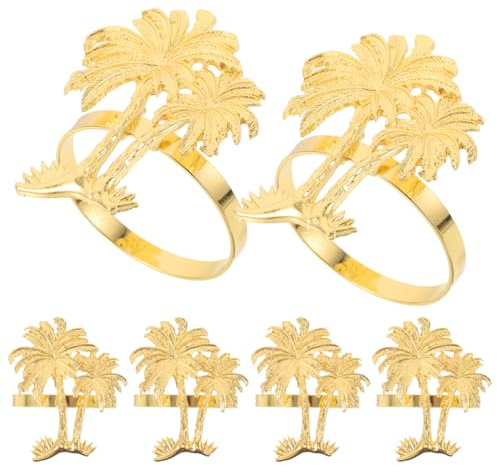 ULTECHNOVO 6pcs Gold Palm Tree Napkin Rings Tropical Coconut Holders | Securely holds serviettes with snag-free edges for mess-free dining, ideal for luau parties and beach weddings