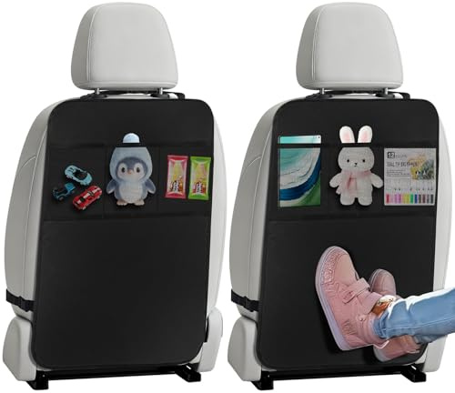 VINATO 2 Stück Rückenlehnenschutz Auto Kinder mit 3 Organizer Taschen, Auto Sitzschutz Kinder Wasserdicht, Sitzschutz Rückenlehne, 600D Oxford Rücksitz Organizer