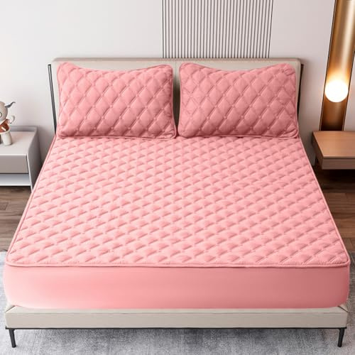 Mattress Protector - Wasserdichter Matratzenschoner 180 x 200,Breathable Spannbettlaken 180x200cm,Wasserdicht Matratzenbezug,Washable Tagesbett Fitted Sheets Rosa