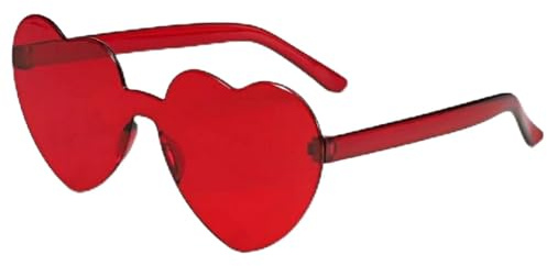 ASYHV Herzform Sonnenbrille Randlos, Orange und Rot | Kunststoff, Retro-Stil, 64mm Linsenbreite, Party Brille,Damen und Herren