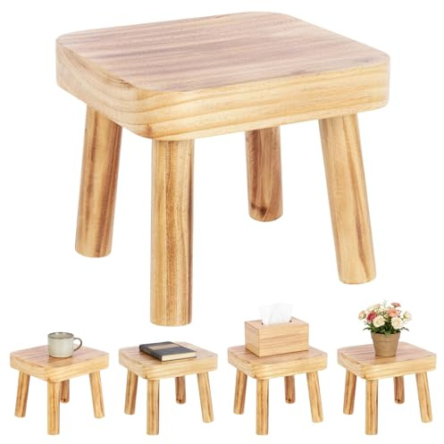 Rthynti Small Wooden Stool, Removable Milking Stools Plant Stand for Kitchen Bathroom Bedroom(24x22x20cm)