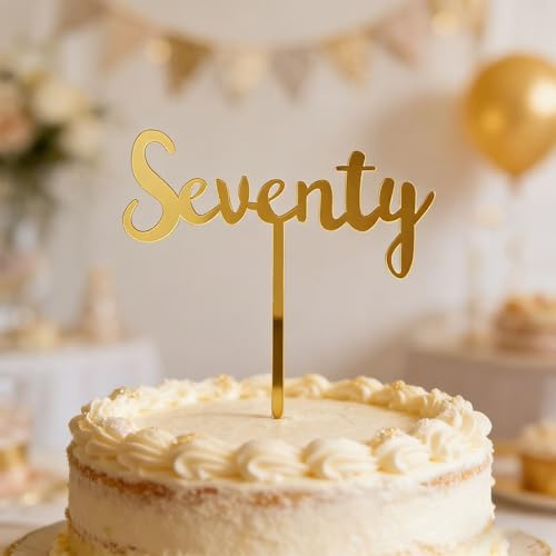 70th Birthday Cake Topper - Gold Elegant Number 70 Cake Decoration with Anti-Tip Base, Easy to Use Non-Edible Cake Topper for Women's 70th Birthday Party Decorations.