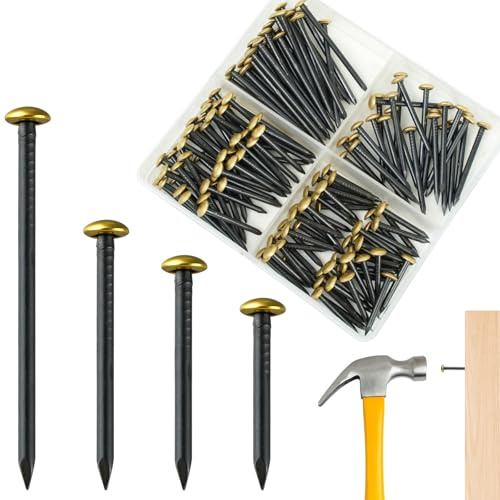 160 Stück Stahlnägel Set, 20/25/30/40mm Bildernägel,Goldfarbenem Kopf Nägel | Ohne Bohren für Bilderrahmen PinnwäNden Leinwand mit Box