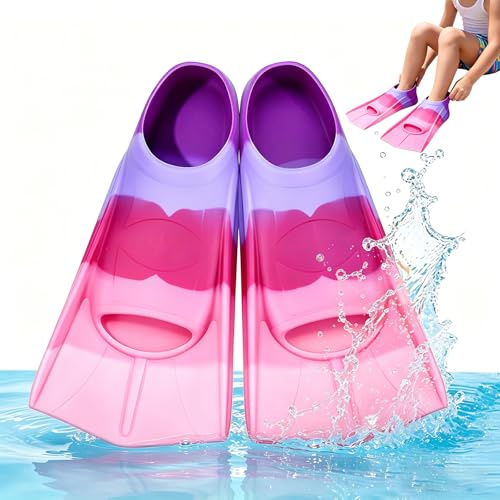Simfenor för barn, 100 % silikonsimfenor, korta fenor för barn, silikon snorkelfenor, simfötter för träning, simträning, friluftsträning, snorkling (A, XXXS)