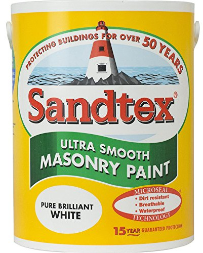 Sandtex, pintura de albañilería ultra suave, 5 litros, blanco puro brillante