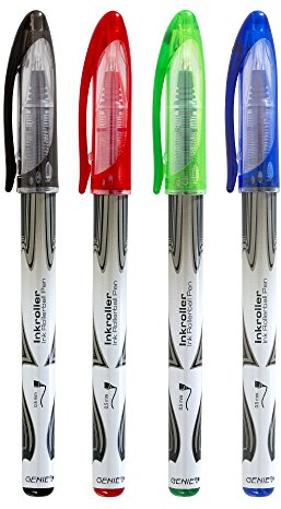 Genie 40018 Tintenroller Farbig Sortiert; Geeignet für Linkshänder; 12er Pack Inhalt: 4 x Schwarz; 4 x blau; 2 x rot und 2 x grün