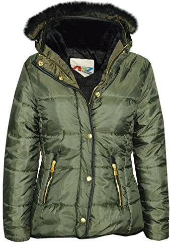 A2Z 4 Kids Girsl Padded Puffer Quilted Coat Faux Fur Collar Detachable Hood - Jacket Puffer 411 Olive 3-4.